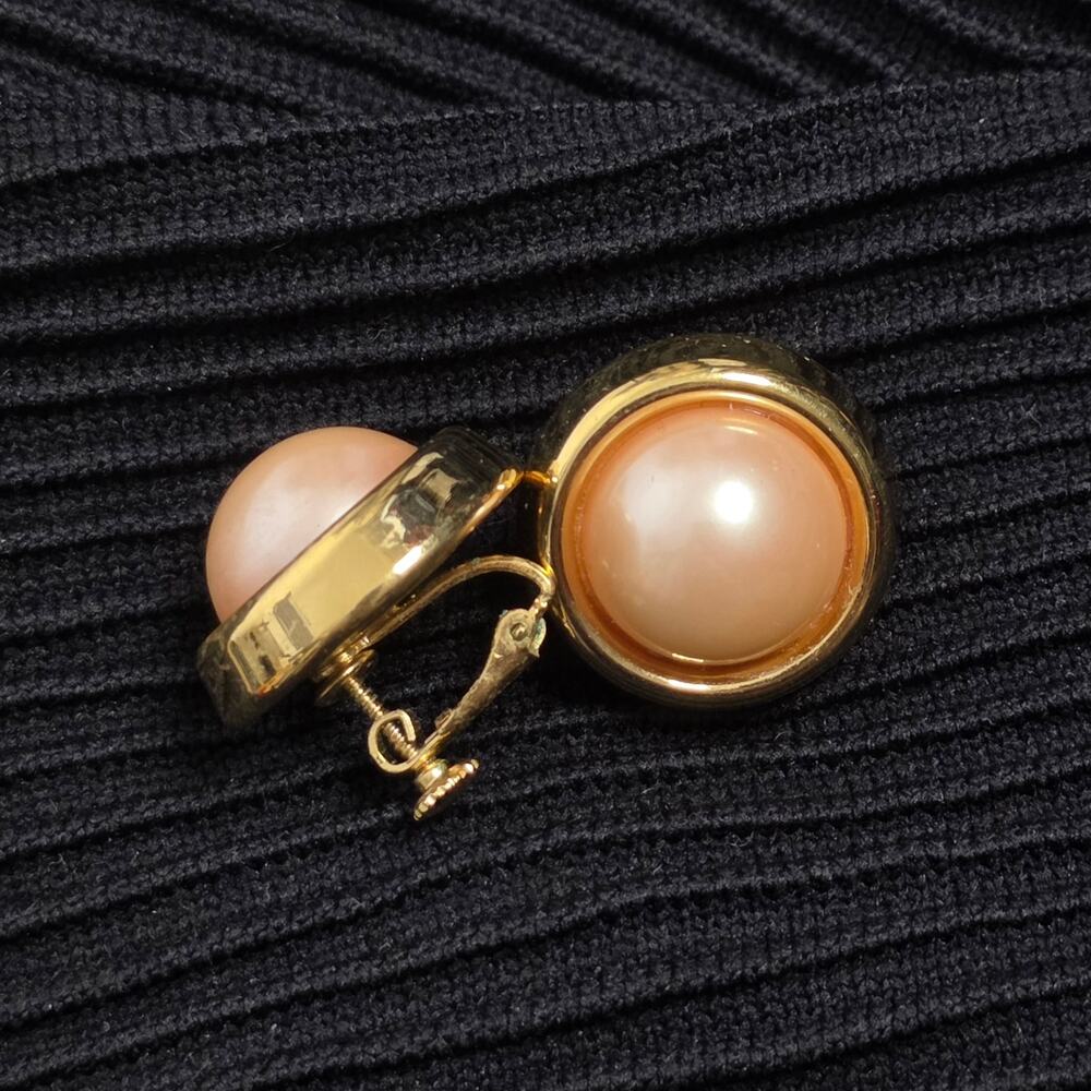 Vintage Napier Faux Pearl Clip On Earrings Gold Tone Round Statement Jewelry